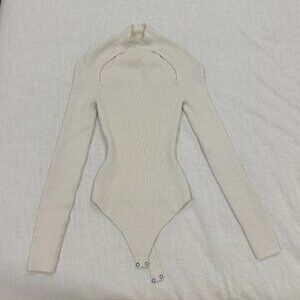 Abercrombie & Fitch Long Sleeve Mockneck Sweater Bodysuit - White - XS